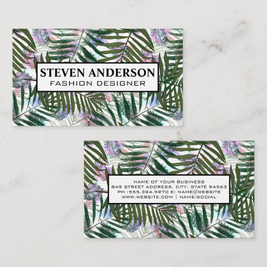 Boho Feather | Palm Pattern Stylish Visitekaartje (Voorkant / Achterkant)