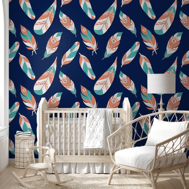 Boho Feather Pattern Behang (Kinderen)