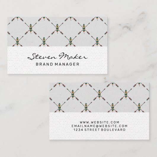 Boho Feather Pattern | Dot Pattern Visitekaartje (Voorkant / Achterkant)