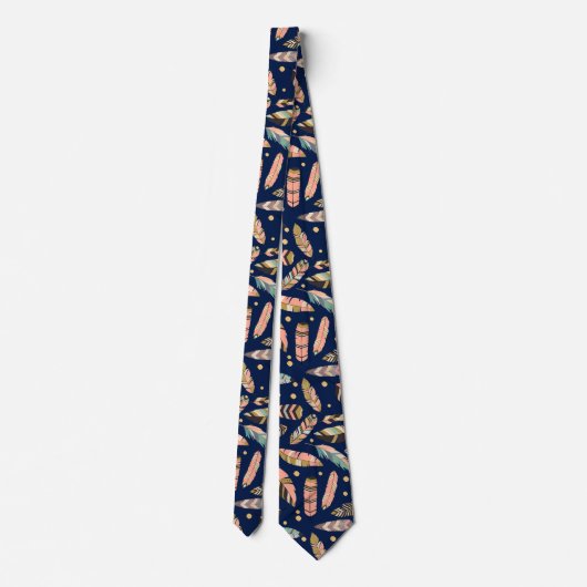 Boho Feather Pattern op Navy Blue Stropdas (Achterkant)