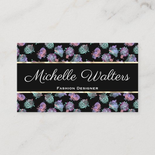 Boho Feather Pattern | Visitekaartje met goudvormi (Voorkant)