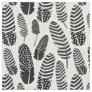 Boho Feather Pattern Waterverf Black en White Stof