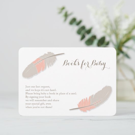 Boho Feather Pink en Grey Informatiekaartje (Staand voorkant)