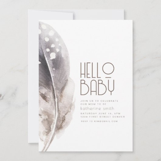 Boho Feather Thema Baby shower Uitnodiging (Voorkant)
