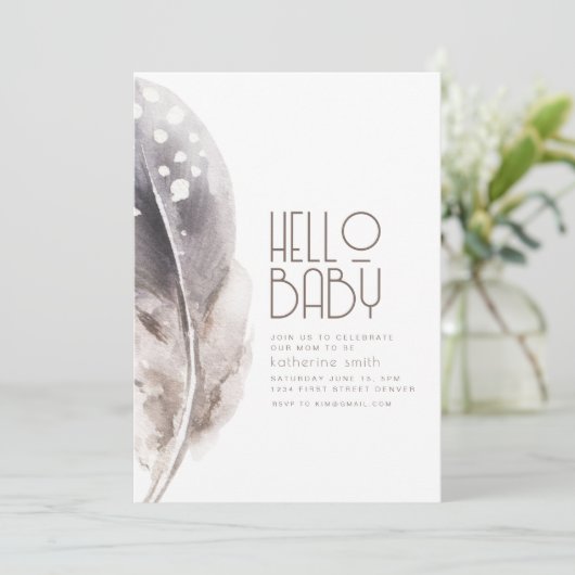 Boho Feather thème Baby shower Invitation (Debout devant)