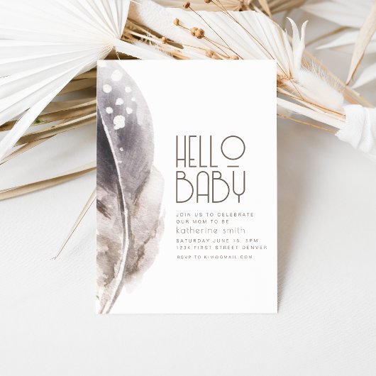 Boho Feather thème Baby shower Invitation