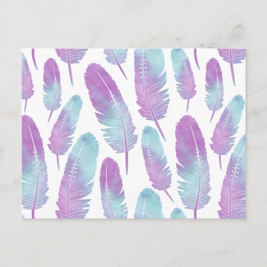 Boho Feather Waterverf Paars en blauw Briefkaart (Voorkant)