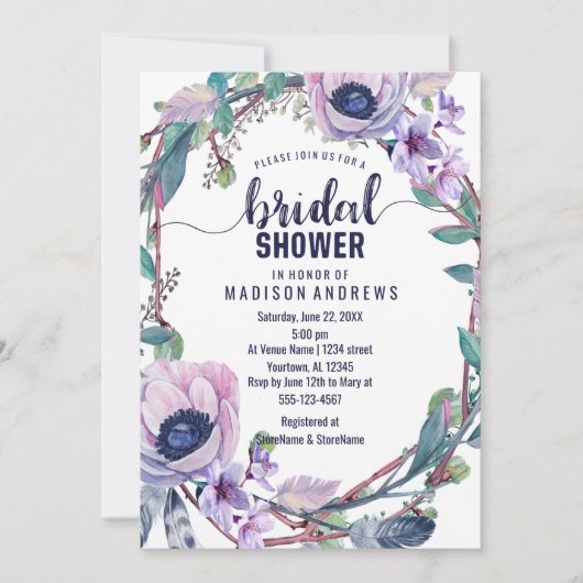 Boho Feather Wreath Invitation de la douche nuptia (Devant)