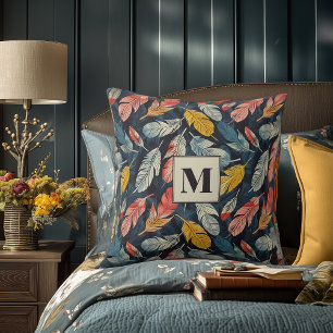 Boho Feathered Flair Monogram Accent Pillow Kussen