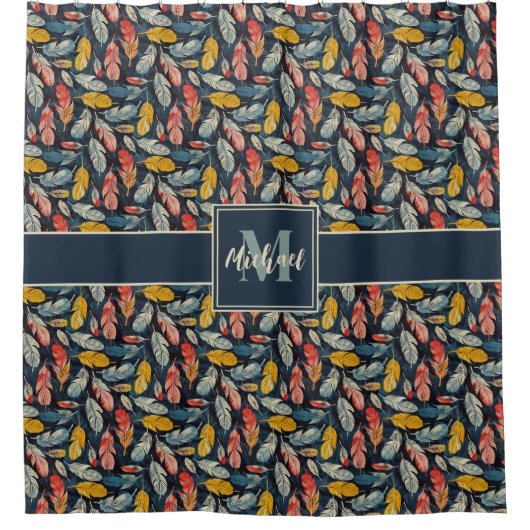Boho Feathered Whimsy-monogram Douchegordijn (Voorkant)
