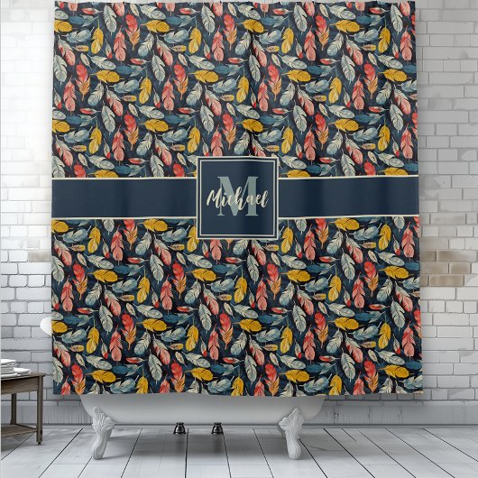 Boho Feathered Whimsy-monogram Douchegordijn
