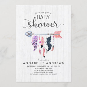 Boho Feathers & Arrow Baby shower Uitnodiging