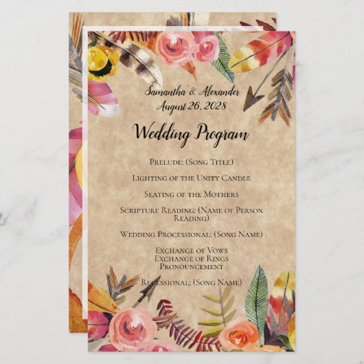 Boho Feathers Arrows Flowers Rustic Wedding (Voorkant / Achterkant)