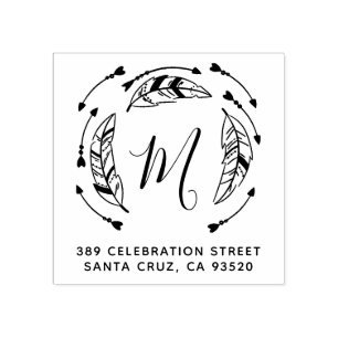 Boho Feathers & Arrows Initiaal & Retouradres Rubberstempel