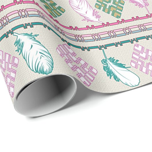 Boho Feathers Ethnic Cadeaupapier (Rol Hoek)