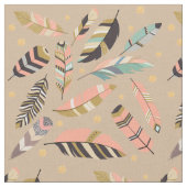 Boho Feathers op Tan Stof (Close Up)