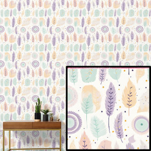 Boho Feathers Pastel kleuren Behang