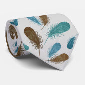 Boho Feathers Pattern Blue Brown Stropdas (Opgerold)