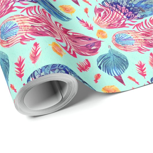 Boho Feathers Pattern Cadeaupapier (Rol Hoek)