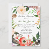 Boho Feathers Red Poppy Bridal Shower Invitation (Devant)