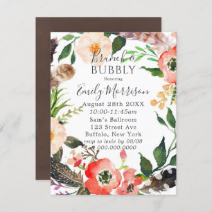 Boho Feathers Red Poppy Brunch & Bubbly Invitation