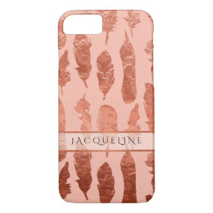 Boho Feathers Roos Gold Leaf Faux Waterverf Blush iPhone 8/7 Hoesje
