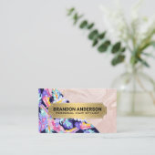 Boho Feathers | Roze marmer Visitekaartje (Staand voorkant)