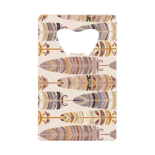 Boho Feathers: Tribaal Naadloos Patroon Kredietkaart Flessenopener (Voorkant)