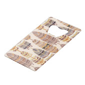 Boho Feathers: Tribaal Naadloos Patroon Kredietkaart Flessenopener (Voorkant Gekanteld)