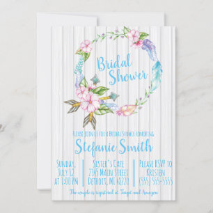 Boho Feathers Wreath Bridal Shower Invitation Kaart
