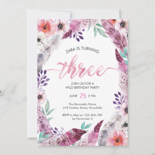 Boho fête d'anniversaire Invitation | 3e anniversa (Devant)