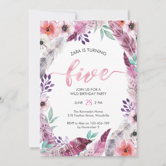 Boho fête d'anniversaire Invitation | 5e anniversa (Devant)