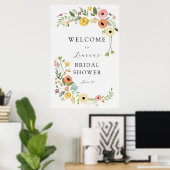 Boho Fête des mariées Affiche de bienvenue florale (Bureau à domicile)