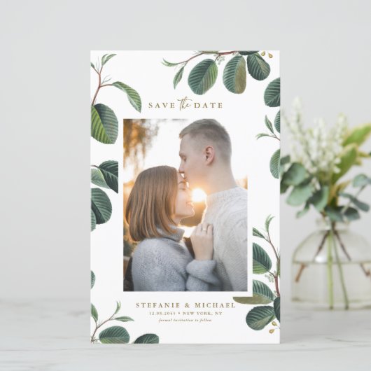 Boho Feuille Botanical White Photo Enregistrer la  (Debout devant)