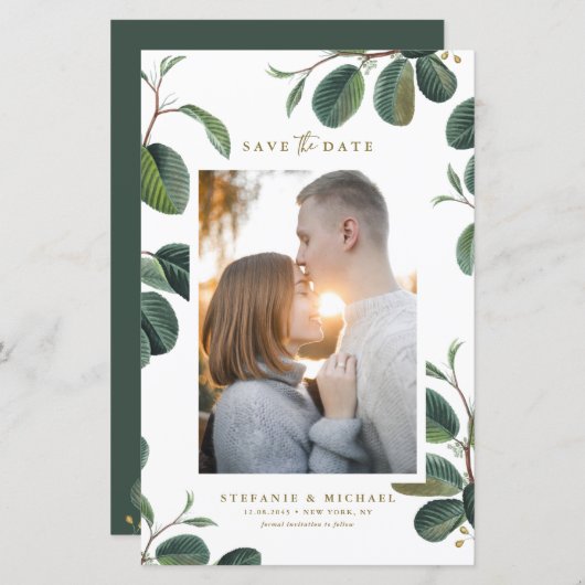 Boho Feuille Botanical White Photo Enregistrer la (Devant / Derrière)