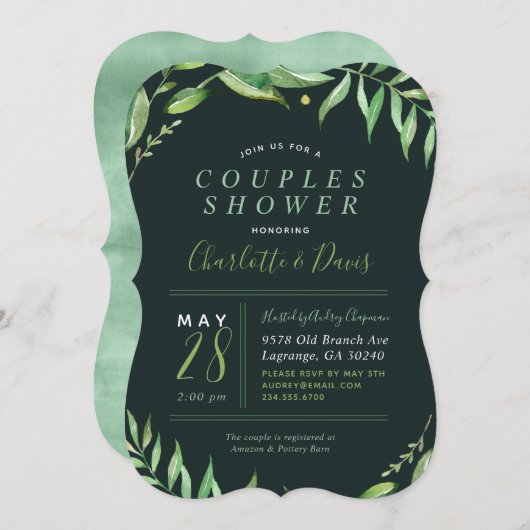 Boho Feuille Couples Douche Invitation (Devant / Derrière)