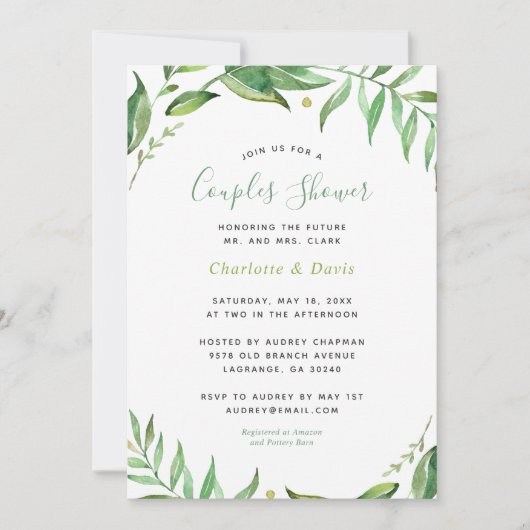 Boho Feuille Couples Douche Invitation (Devant)