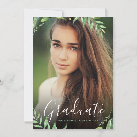 Boho Feuille Photo Graduation Invitation (Devant)