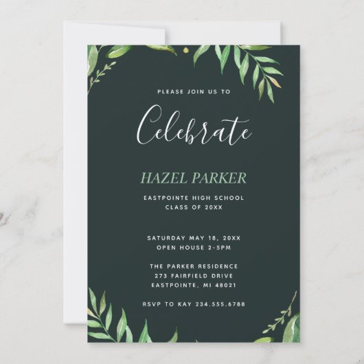 Boho Feuille Photo Graduation Invitation (Dos)