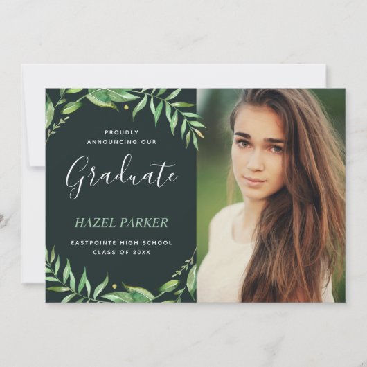 Boho Feuille Photo Graduation Invitation (Devant)