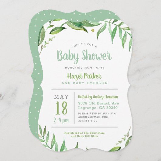 Boho Feuilles Baby shower Invitation (Devant / Derrière)