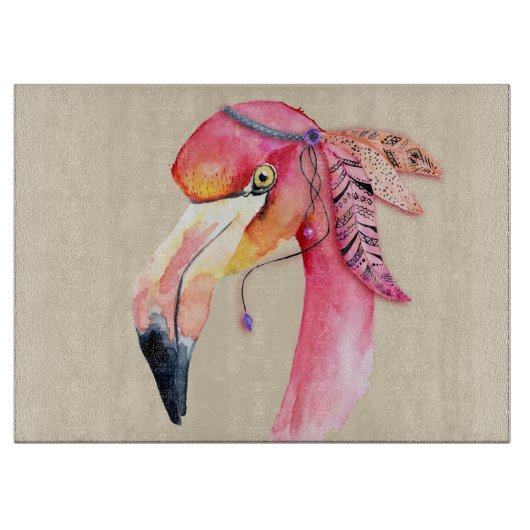 Boho Fiona Flamingo Glas Snijplank (Voorkant)