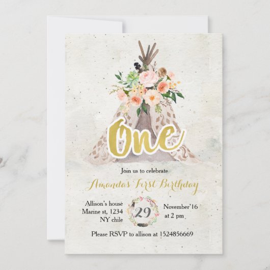 Boho First Birthday Invitation Kaart (Voorkant)