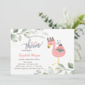 Boho Flamant rose Feuilles Baby shower Invitation (Debout devant)