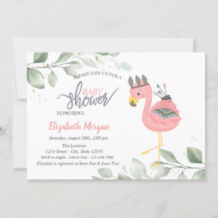 Boho Flamant rose Feuilles Baby shower Invitation