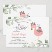 Boho Flamingo Leaves Baby shower Invitation Kaart (Voorkant / Achterkant)