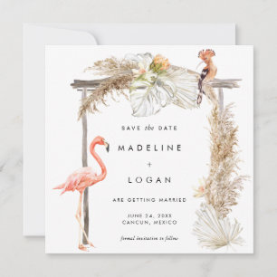 Boho Flamingo Wedding Arch Save the Date Aankondiging