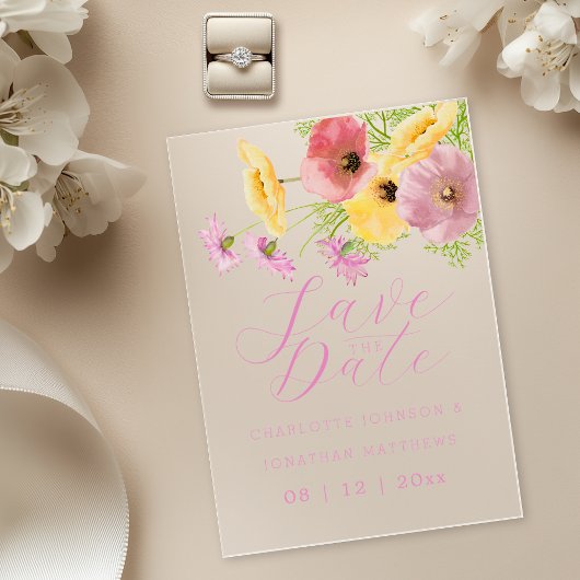 Boho Fleur de Printemps Rose Faire-Part de Mariage