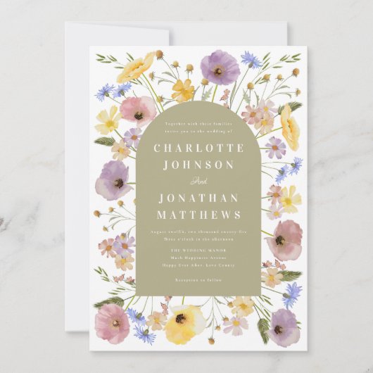 Boho Fleur sauvage Arch Spring Mariage Invitation (Devant)