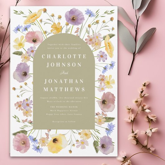 Boho Fleur sauvage Arch Spring Mariage Invitation